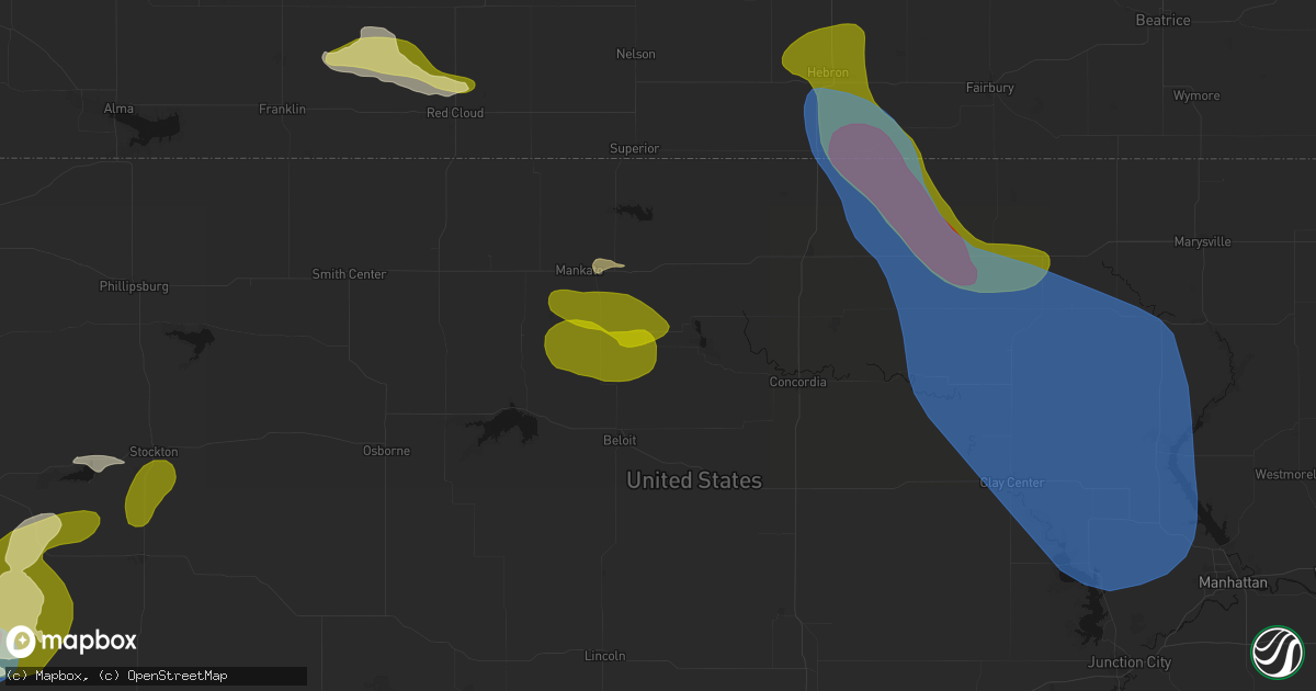 Hail map in Randall, KS on July 3, 2026