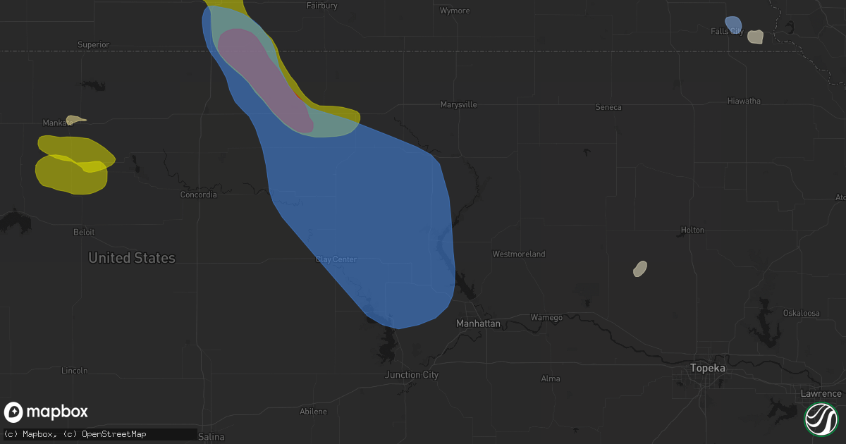 Hail map in Randolph, KS on July 3, 2026