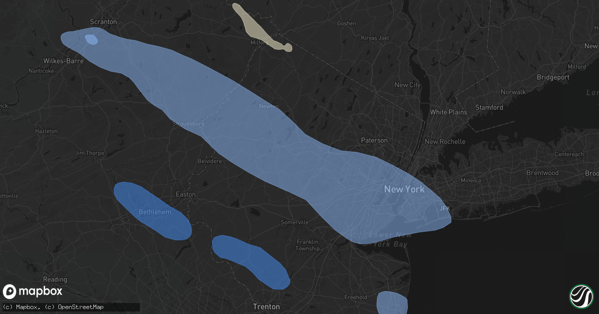 Hail map in Randolph, NJ on July 3, 2026