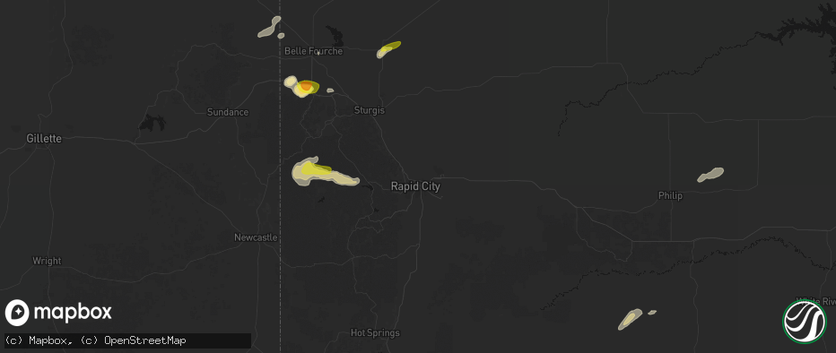 Hail map in Rapid City, SD on July 3, 2026