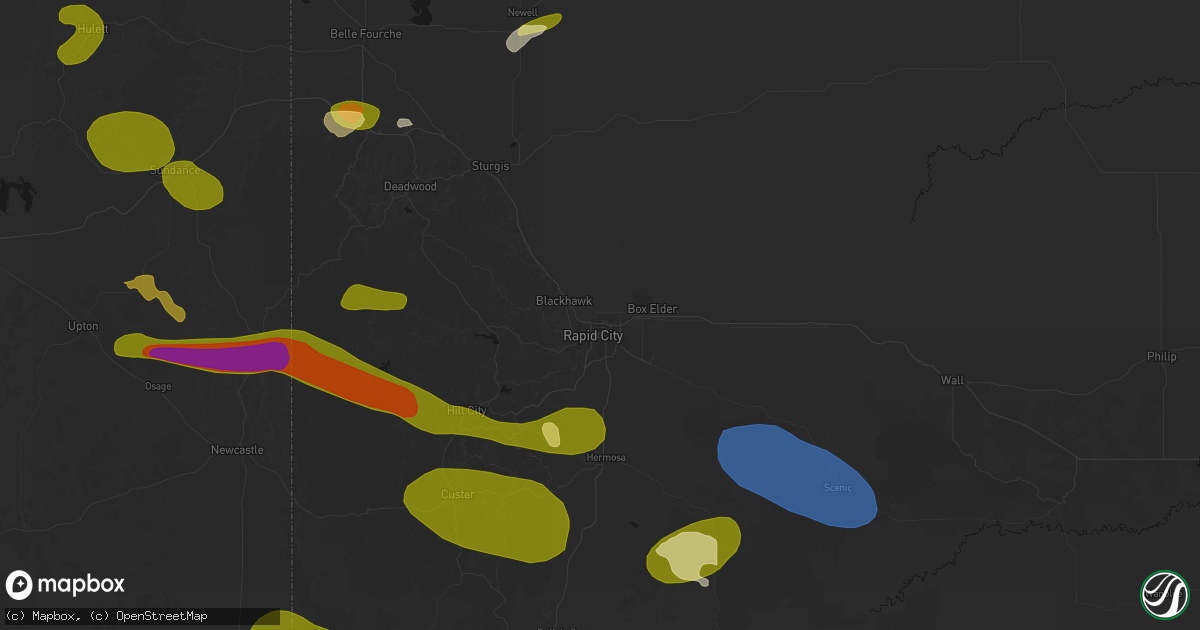 Hail map in Rapid City, SD on July 3, 2026