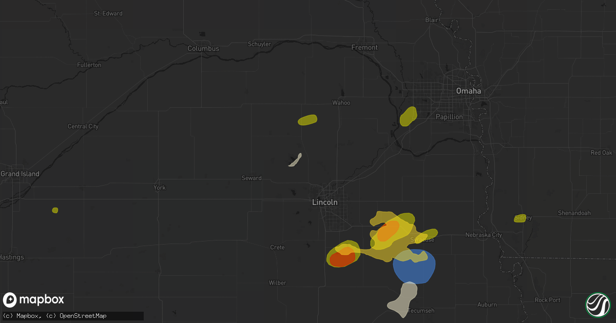 Hail map in Raymond, NE on July 3, 2026
