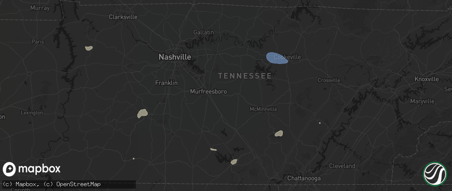 Hail map in Readyville, TN on July 3, 2026
