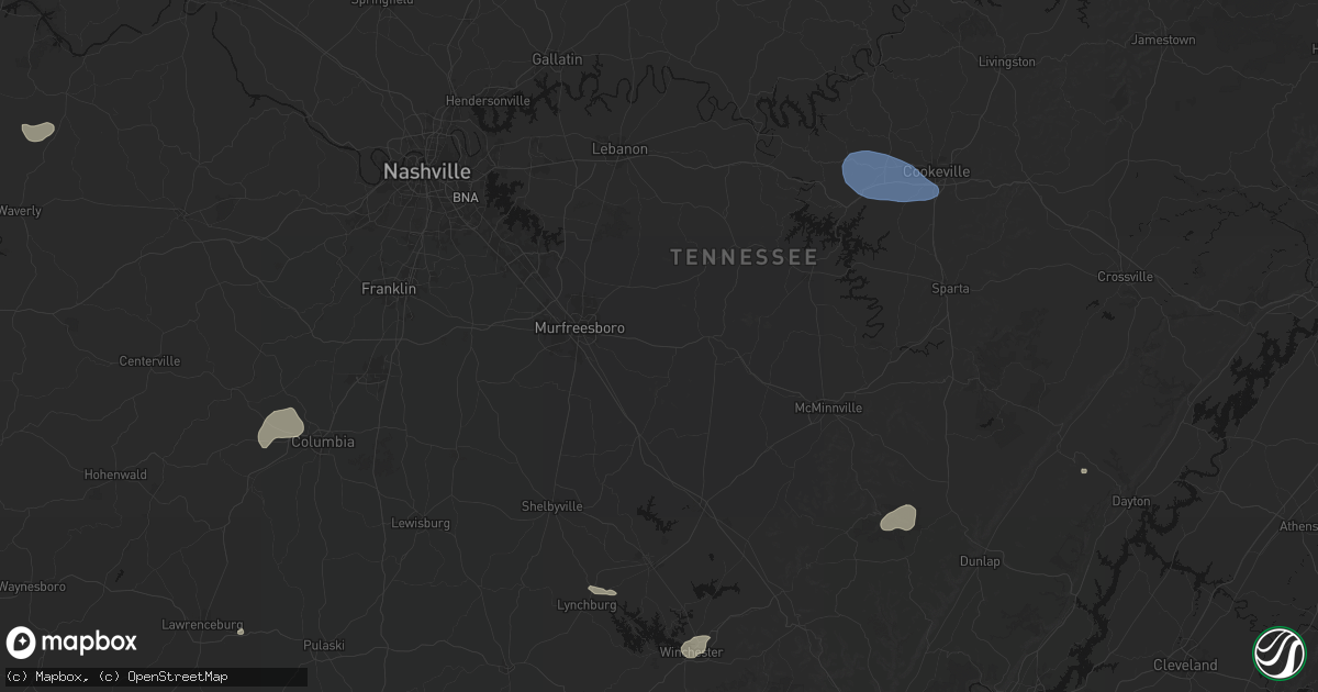 Hail map in Readyville, TN on July 3, 2026