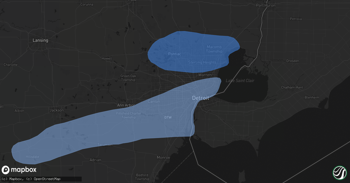 Hail map in Redford, MI on July 3, 2026