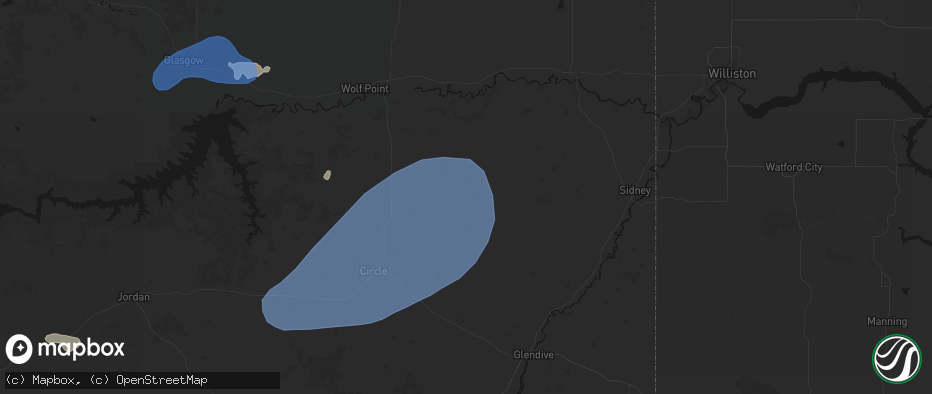 Hail map in Richey, MT on July 3, 2026