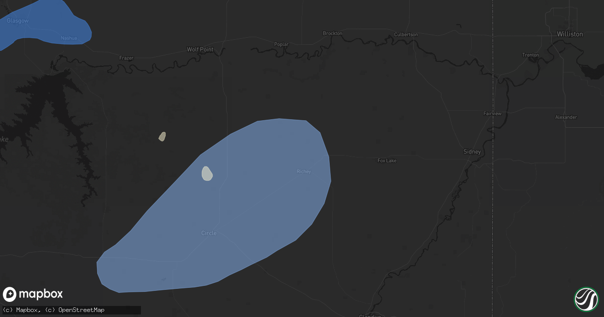 Hail map in Richey, MT on July 3, 2026