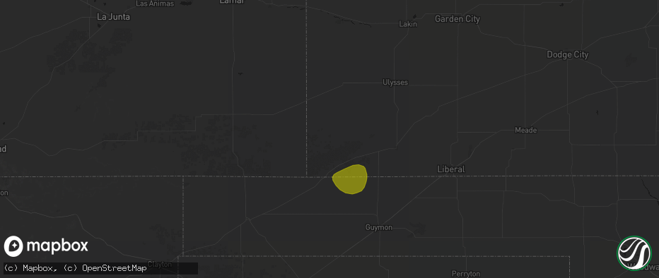 Hail map in Richfield, KS on July 3, 2026