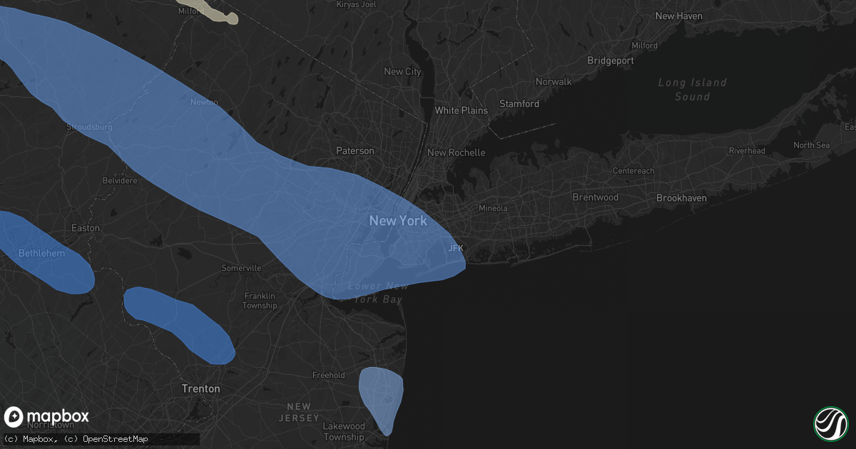 Hail map in Ridgewood, NY on July 3, 2026