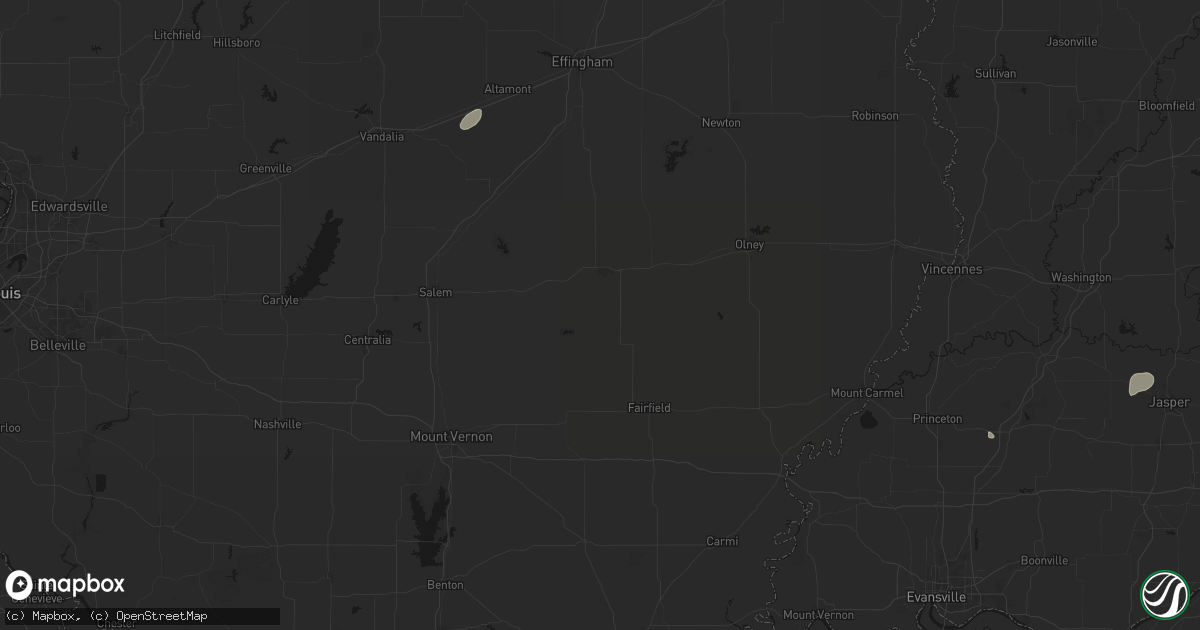 Hail map in Rinard, IL on July 3, 2026