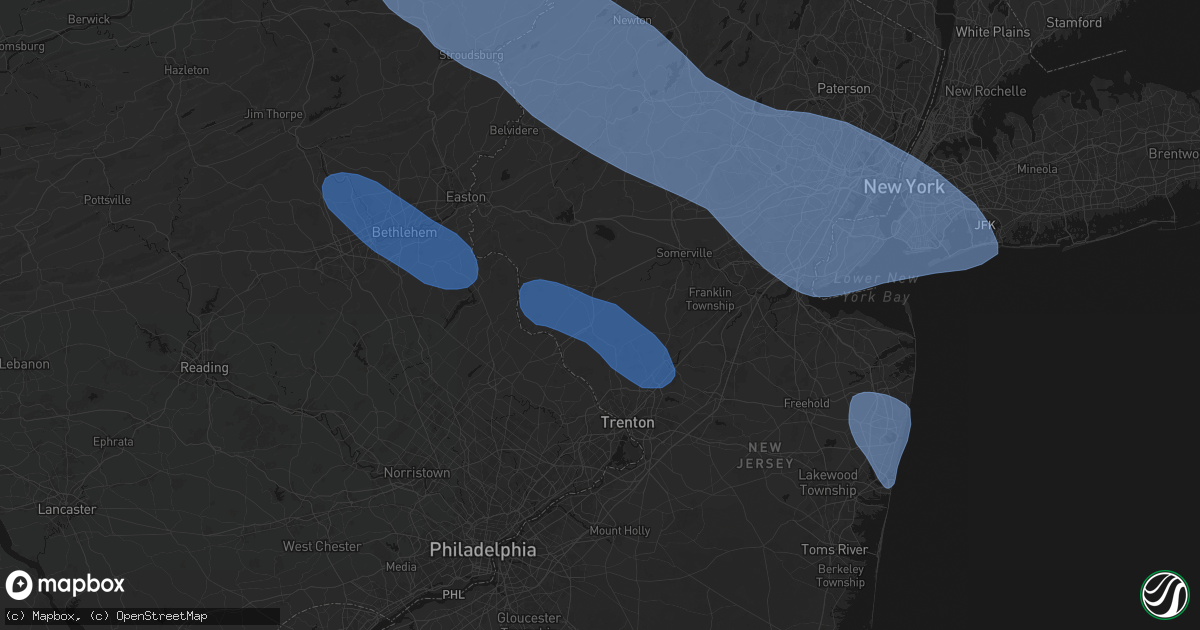 Hail map in Ringoes, NJ on July 3, 2026