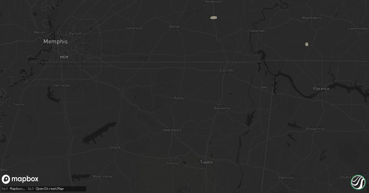 Hail map in Ripley, MS on July 3, 2026