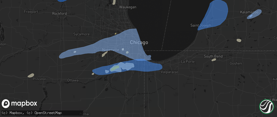 Hail map in Riverdale, IL on July 3, 2026