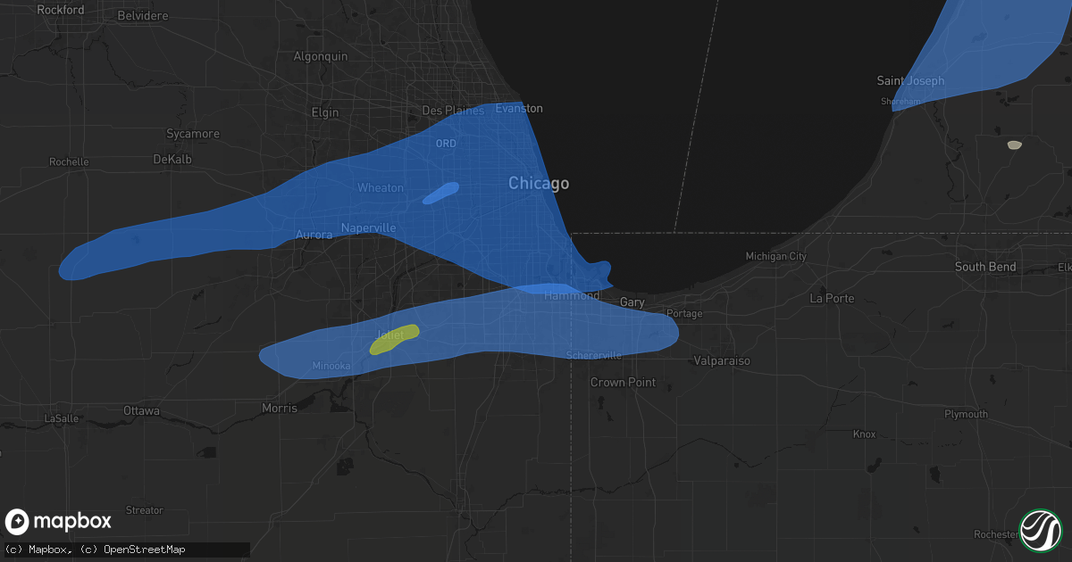 Hail map in Riverdale, IL on July 3, 2026