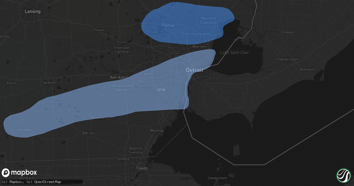 Hail map in Riverview, MI on July 3, 2026