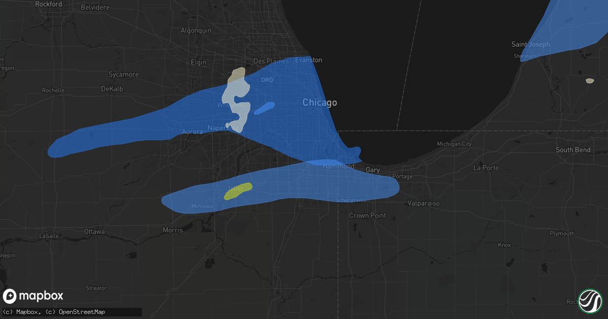 Hail map in Robbins, IL on July 3, 2026