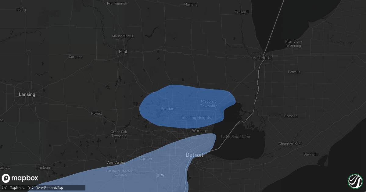 Hail map in Rochester, MI on July 3, 2026