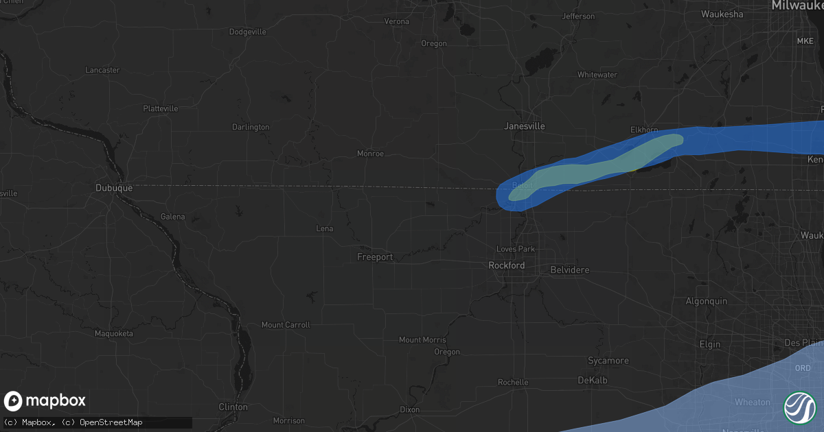 Hail map in Rock City, IL on July 3, 2026