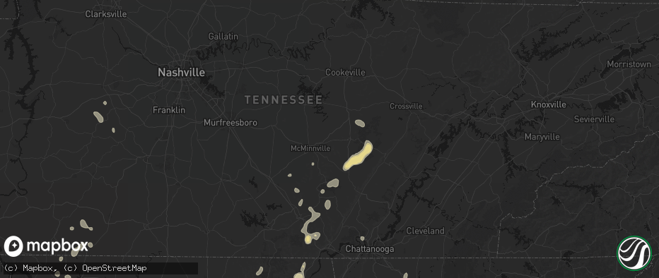 Hail map in Rock Island, TN on July 3, 2026