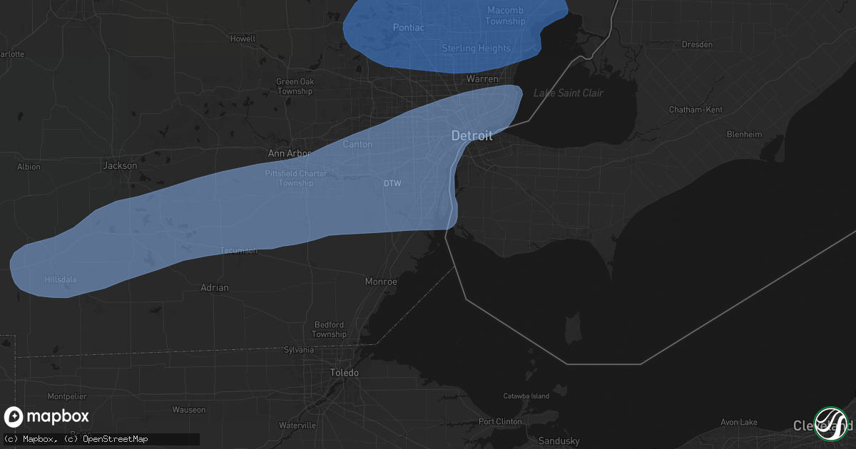 Hail map in Rockwood, MI on July 3, 2026