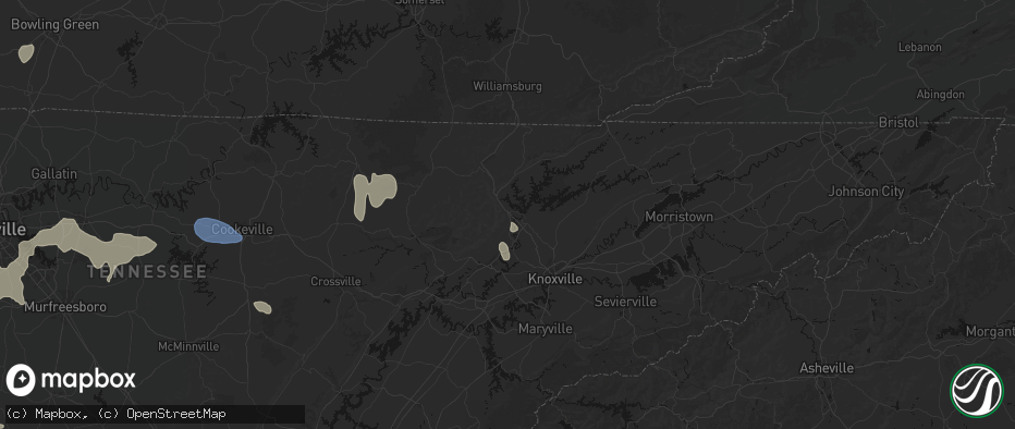Hail map in Rocky Top, TN on July 3, 2026
