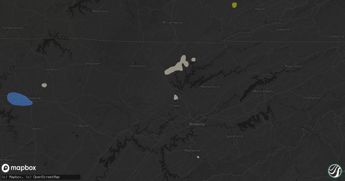 Hail map in Rocky Top, TN on July 3, 2026