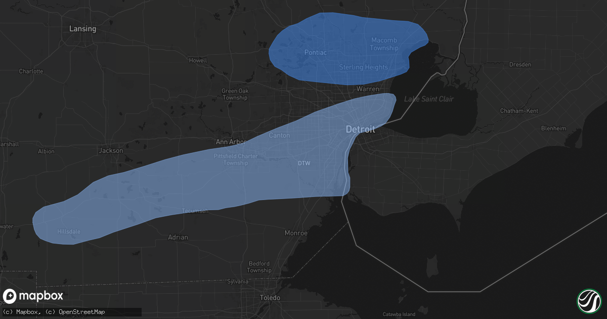 Hail map in Romulus, MI on July 3, 2026