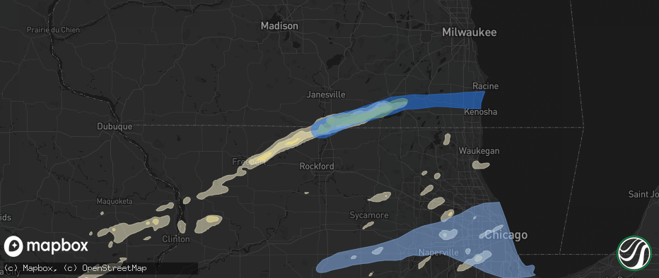 Hail map in Roscoe, IL on July 3, 2026