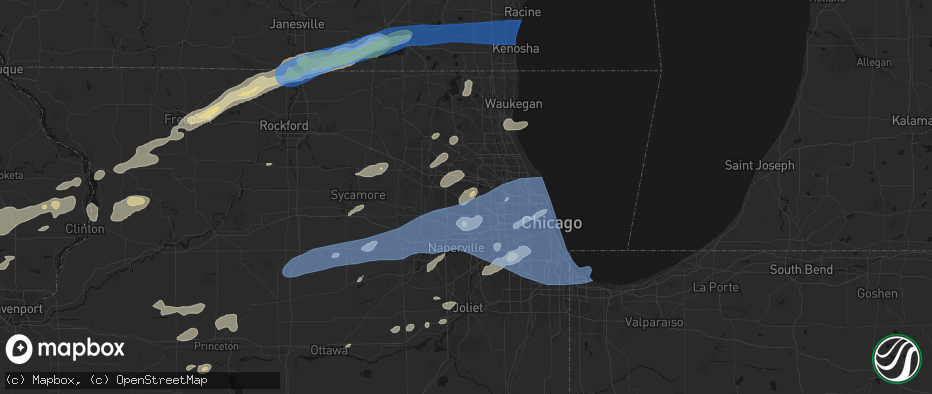 Hail map in Roselle, IL on July 3, 2026