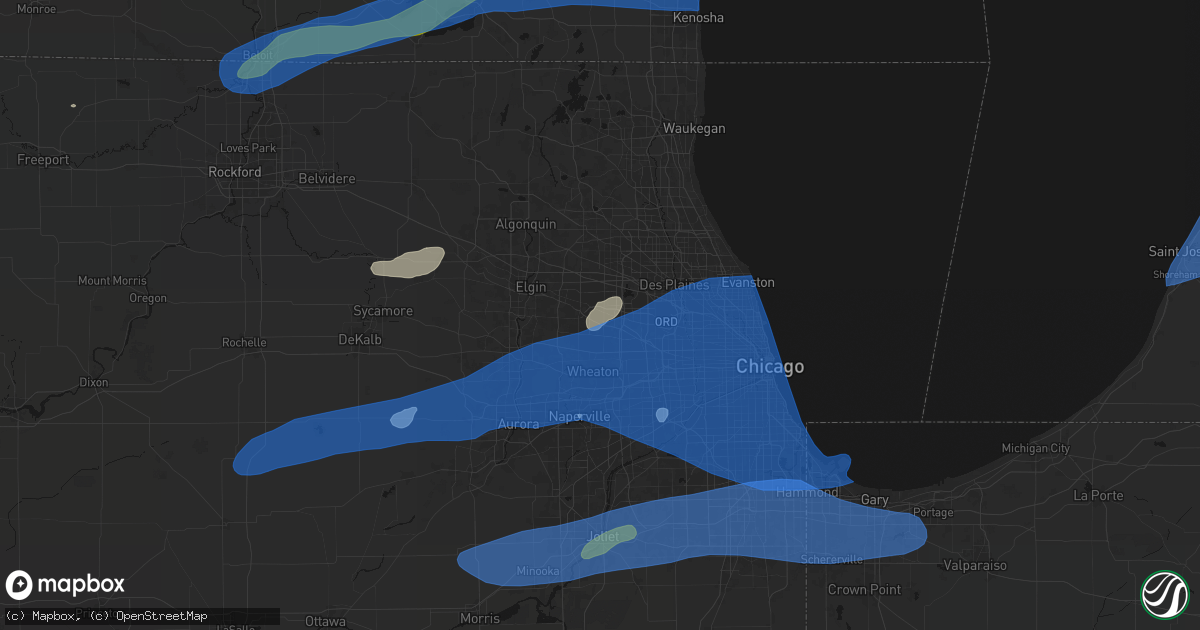 Hail map in Roselle, IL on July 3, 2026