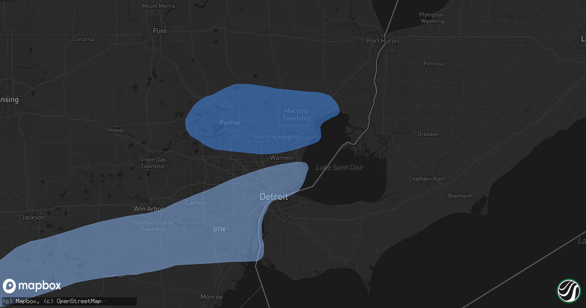 Hail map in Roseville, MI on July 3, 2026