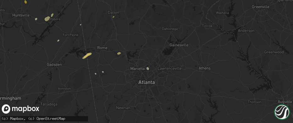 Hail map in Roswell, GA on July 3, 2026