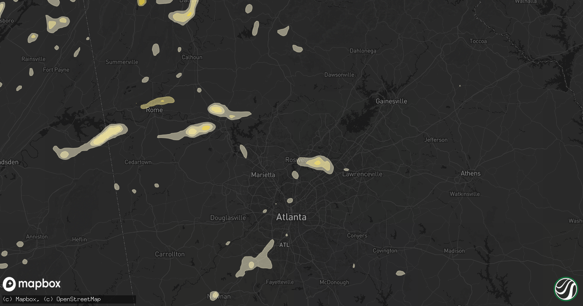 Hail map in Roswell, GA on July 3, 2026