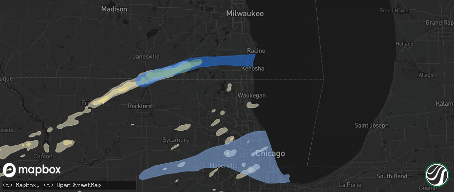 Hail map in Round Lake, IL on July 3, 2026