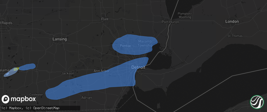 Hail map in Royal Oak, MI on July 3, 2026