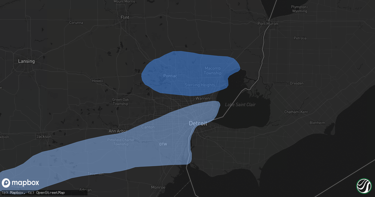 Hail map in Royal Oak, MI on July 3, 2026