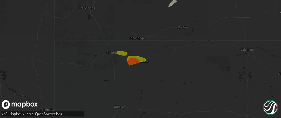 Hail map in Rushville, NE on July 3, 2026