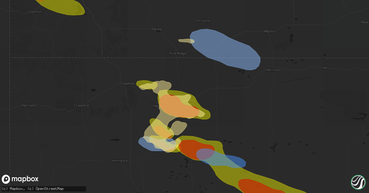 Hail map in Rushville, NE on July 3, 2026