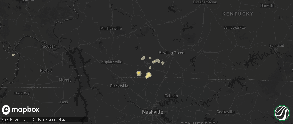 Hail map in Russellville, KY on July 3, 2026