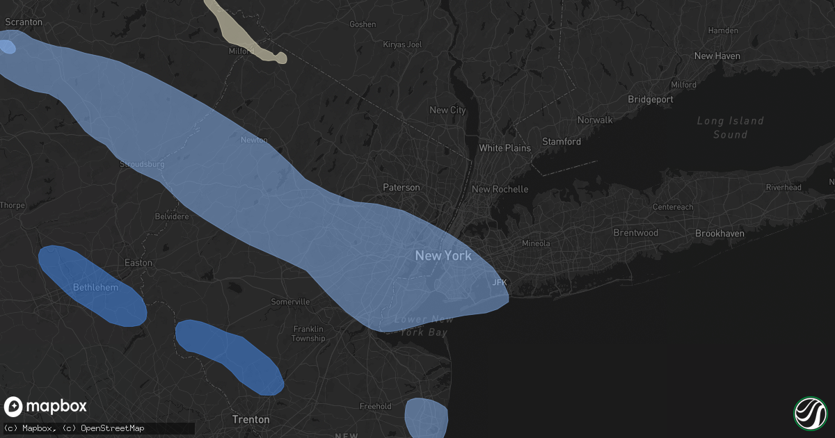 Hail map in Rutherford, NJ on July 3, 2026