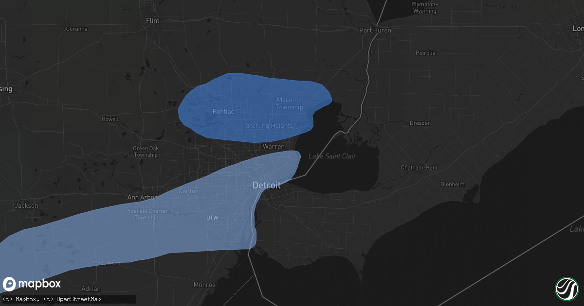 Hail map in Saint Clair Shores, MI on July 3, 2026