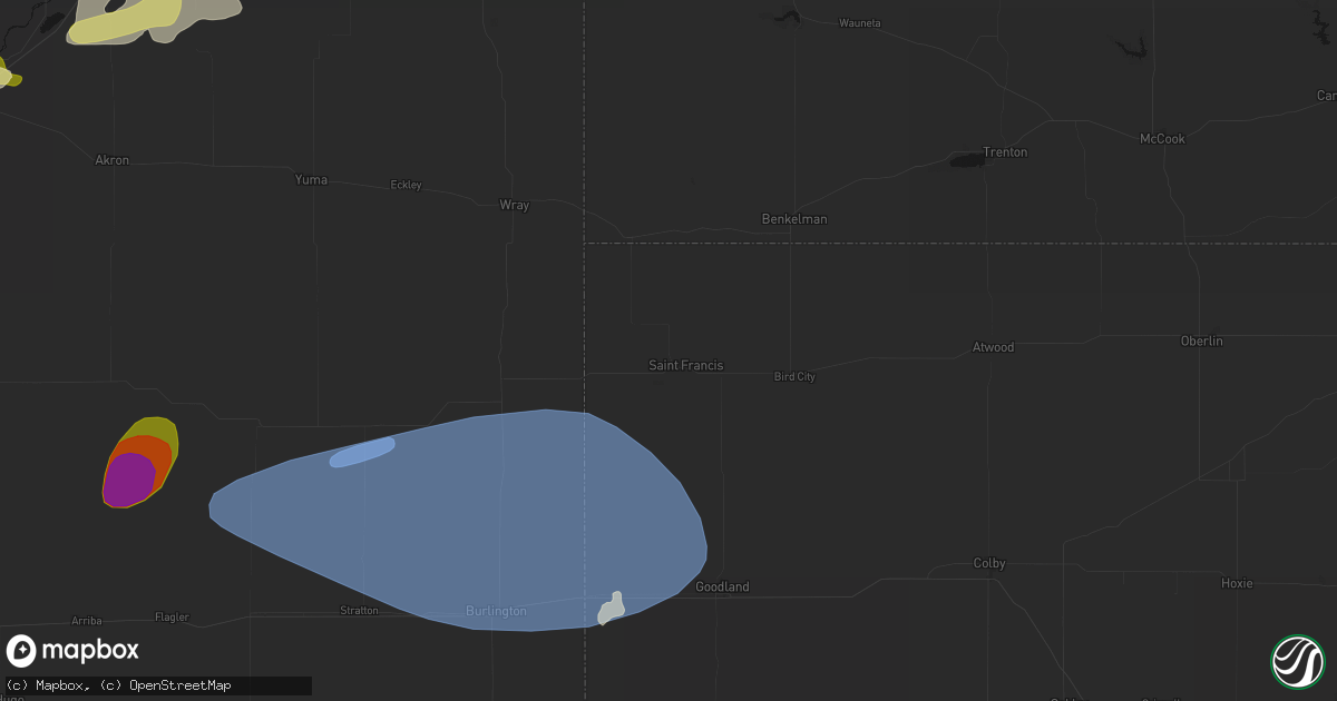 Hail map in Saint Francis, KS on July 3, 2026
