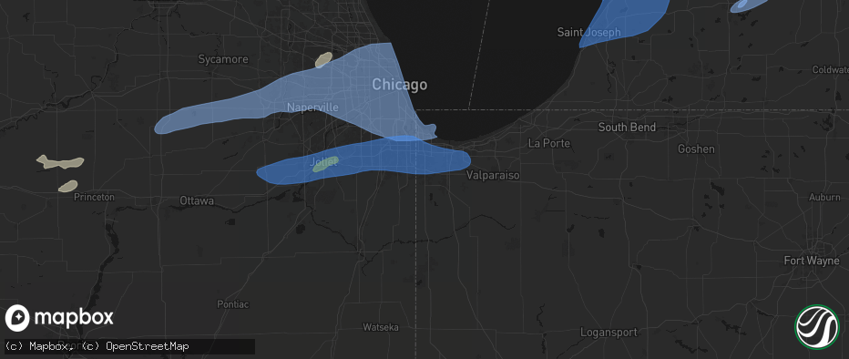 Hail map in Saint John, IN on July 3, 2026