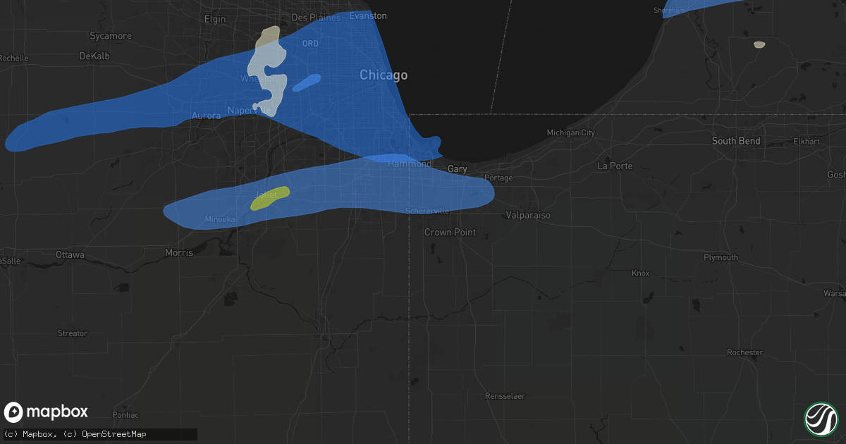 Hail map in Saint John, IN on July 3, 2026