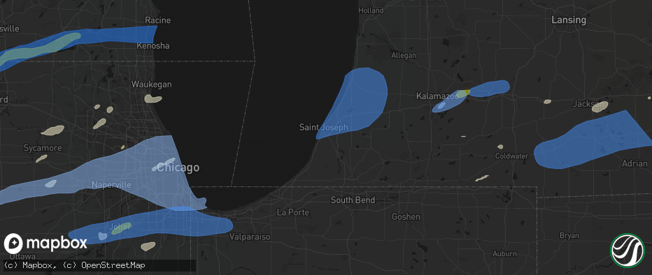 Hail map in Saint Joseph, MI on July 3, 2026