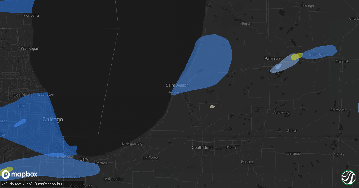 Hail map in Saint Joseph, MI on July 3, 2026