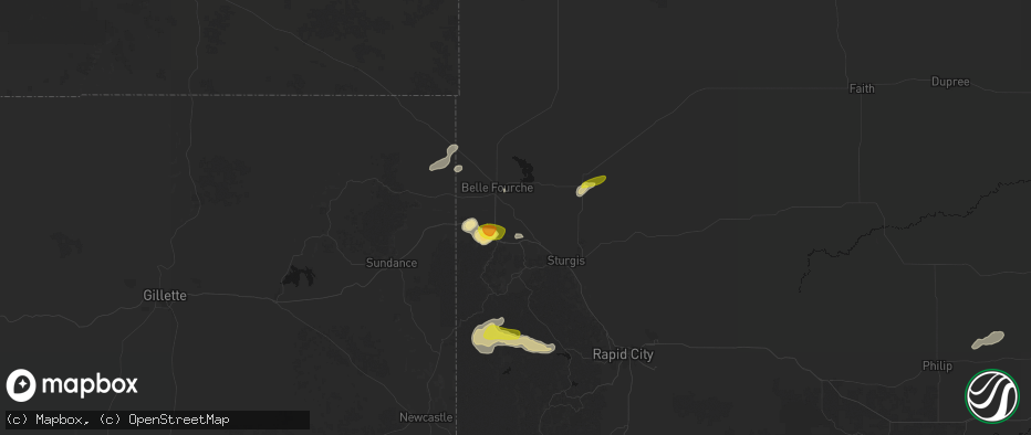 Hail map in Saint Onge, SD on July 3, 2026