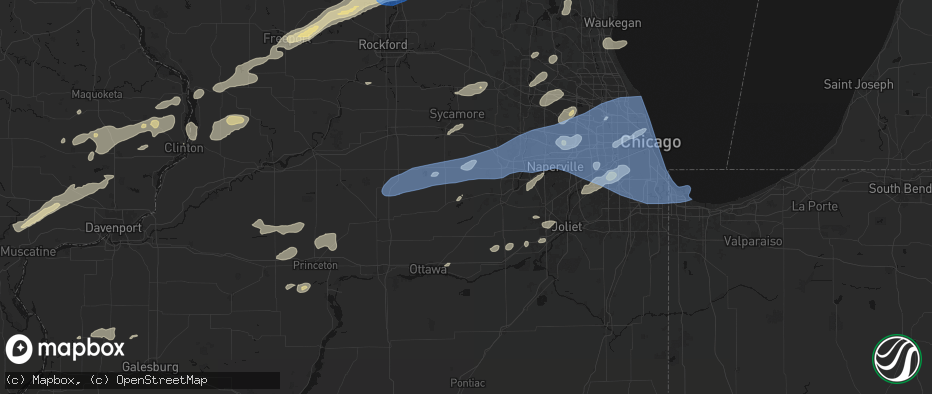 Hail map in Sandwich, IL on July 3, 2026