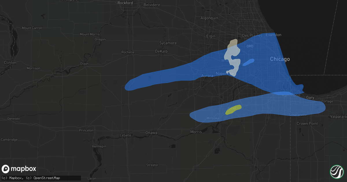 Hail map in Sandwich, IL on July 3, 2026