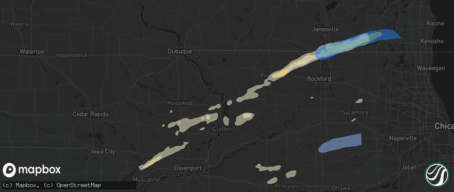 Hail map in Savanna, IL on July 3, 2026